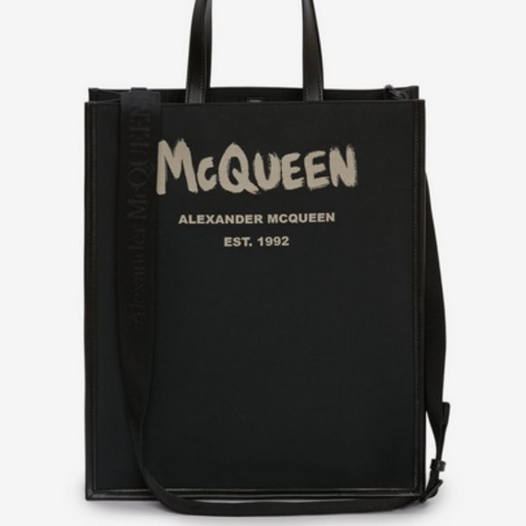 ALEXANDER McQUEEN Graffiti Edge Tote in Black/Off White - Picture 3 of 11